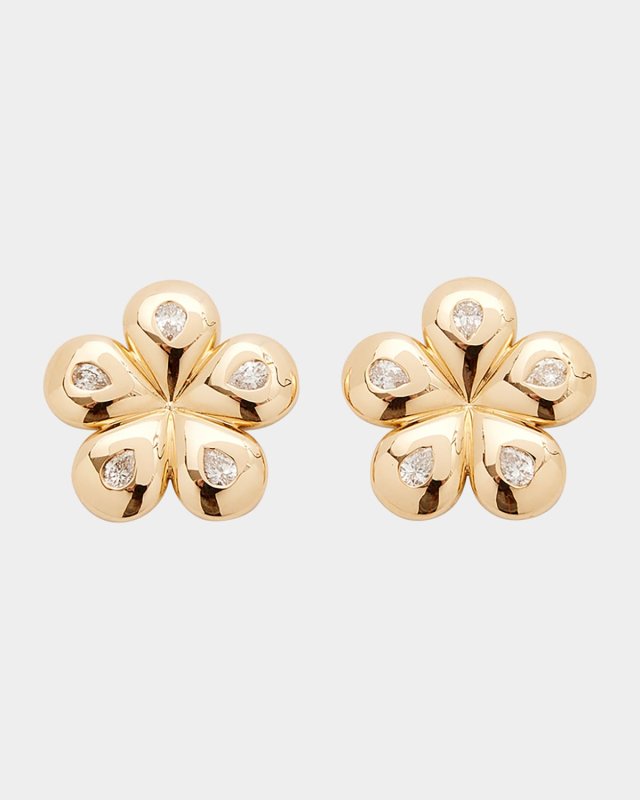 Mini Petal Flower Pear Diamond Studs